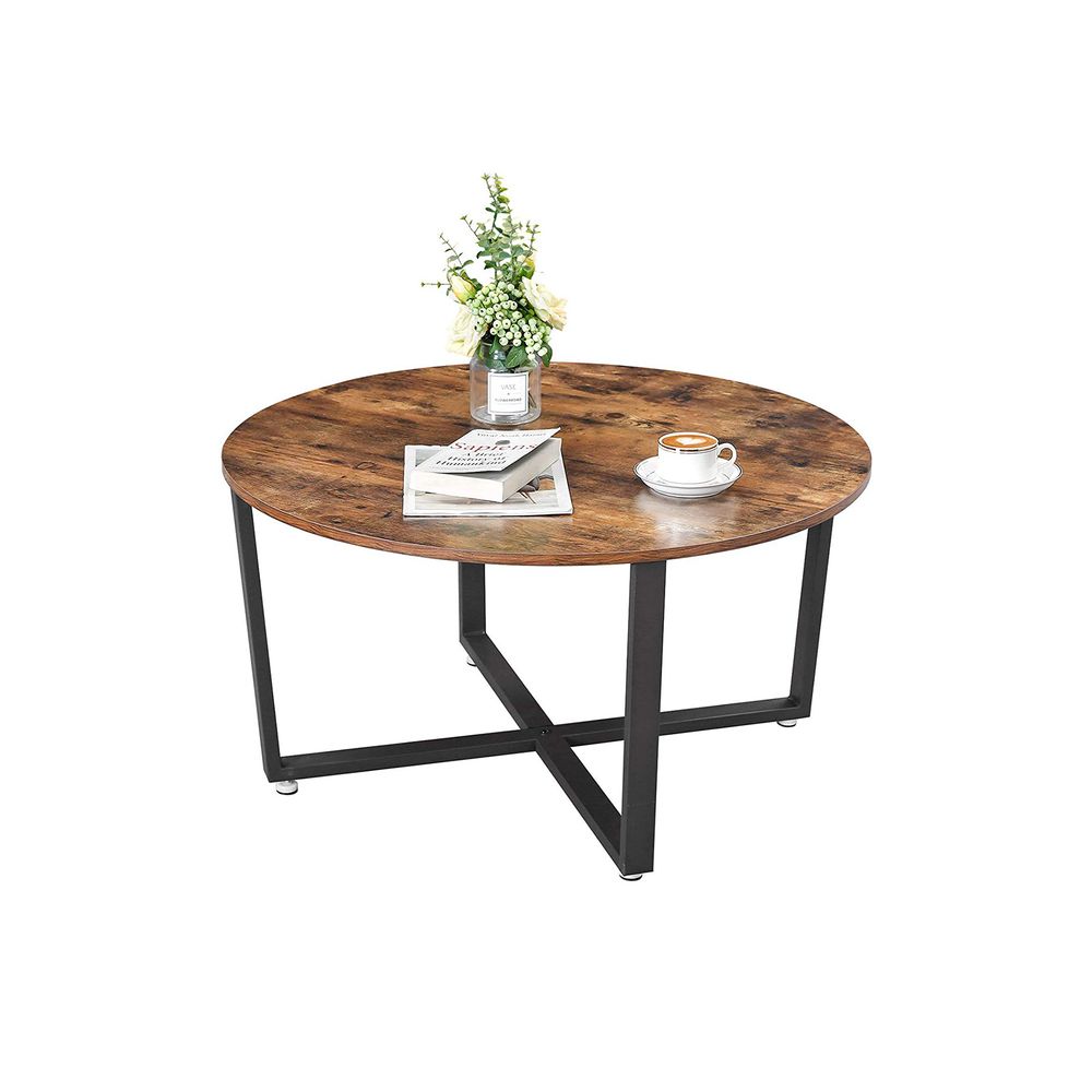VASAGLE Table de salle à manger ronde, table de cuisine industrielle pour  salon/bureau, marron rustique et noir, 80 x 75 cm Industriel - Vasagle