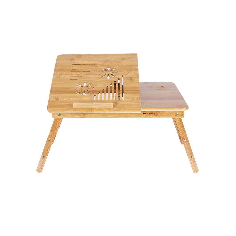 SONGMICS Table de lit pliable, en Bambou, Table pour ordinateur portable,  Hauteur réglable, avec Tiroir, Dimensions 54,5 x 75 x 29 cm LLD01N