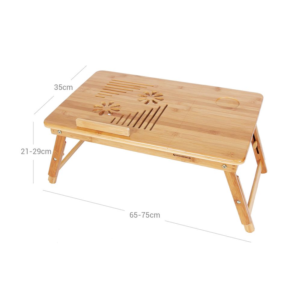 SONGMICS Table de lit pliable,Petite table en bambou pour ordinateur  portable,pour Gaucher et Droitier, Plateau ajustable 5 positions, 72 x  (21-29) x