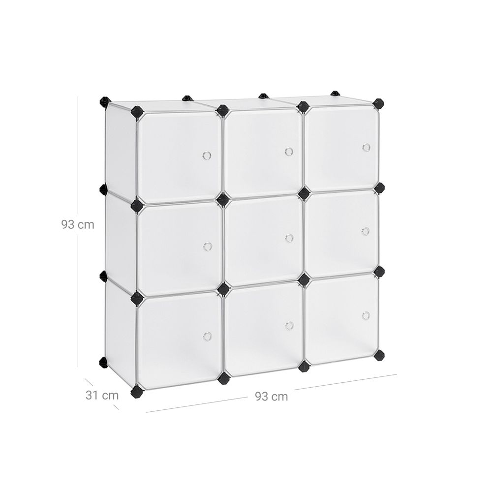 9 casiers étagère de rangement plastique armoire avec porte blanche  lpc116ws songmics® DIY Stable Assemblage Facile - Conforama