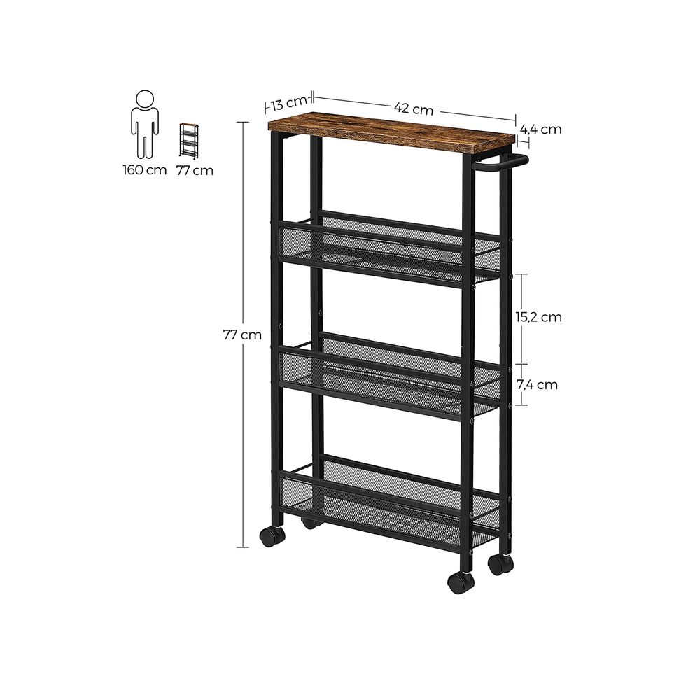 VASAGLE Desserte 5 Niveaux, Étagère de Cuisine Fin avec roulettes, Desserte  Mobile, Cadre en Acier, Poignée, Petit Espace, Cuisine, Salle de Bain