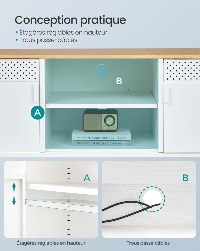 Meuble TV Songmics avec éclairage LED pour téléviseurs jusqu'à 60