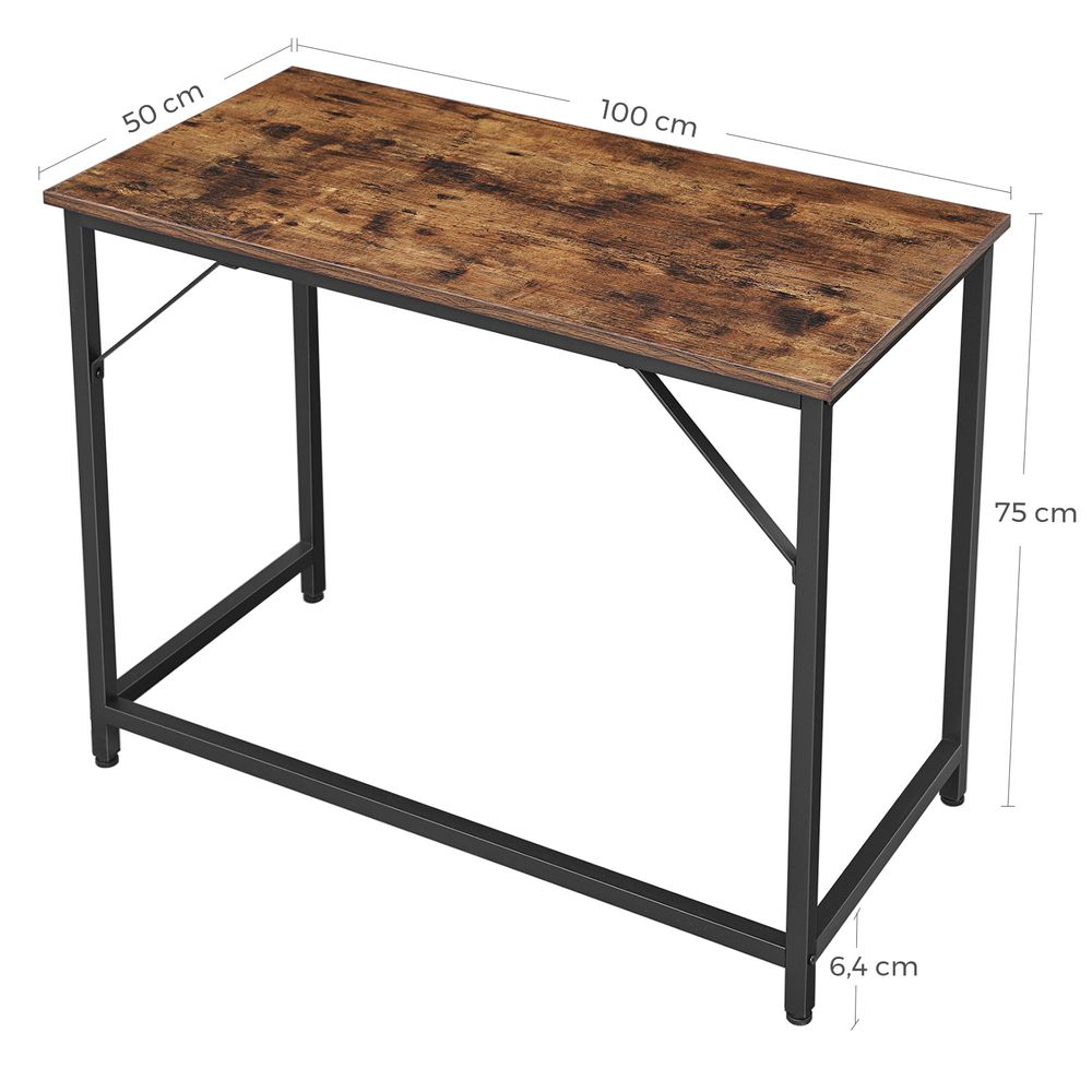 VASAGLE Bureau informatique, Table d'étude, avec étagère à 2 niveaux à  gauche ou à droit, pour bureau, salon, cadre en métal, style industriel,  Marron Rustique et Noir par SONGMICS LWD47X