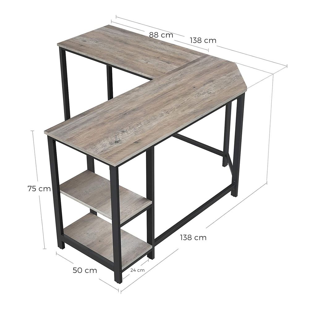 Vasagle bureau en forme de l, table d'angle avec support d'écran, pour  étudier, jouer, travailler, gain d'espace, pieds réglables, cadre  métallique, assemblage facile, grège et noir lwd056b02 Table d'Angle avec  Support d'écran