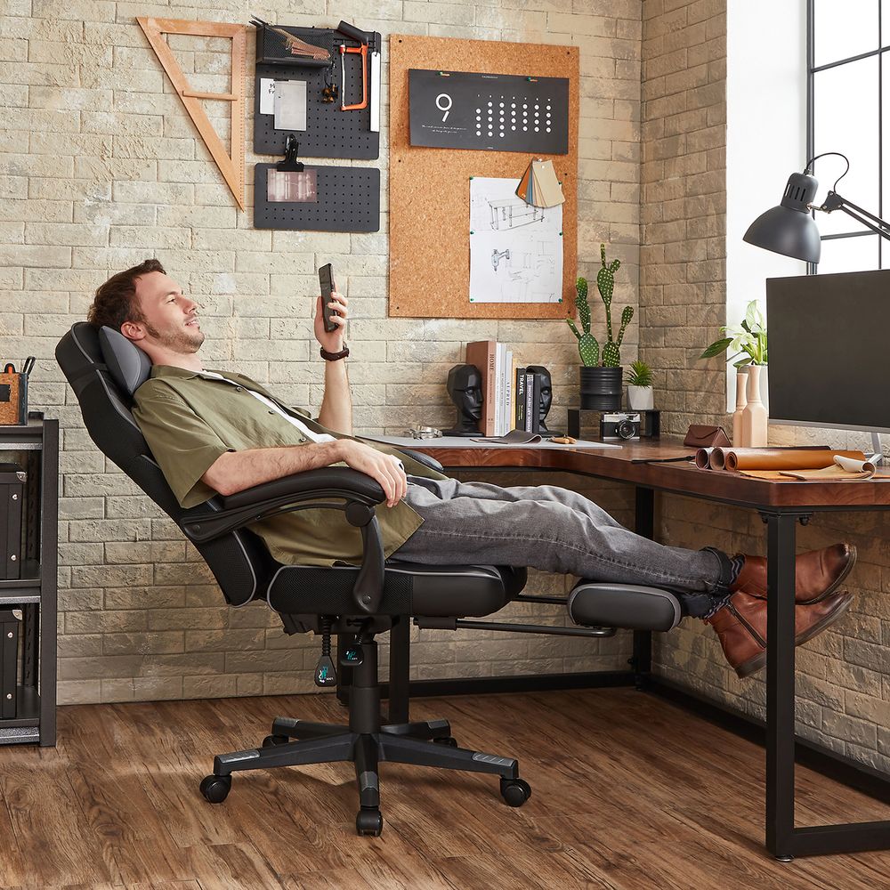 Songmics Chaise de bureau ergonomique avec repose-pieds - noir