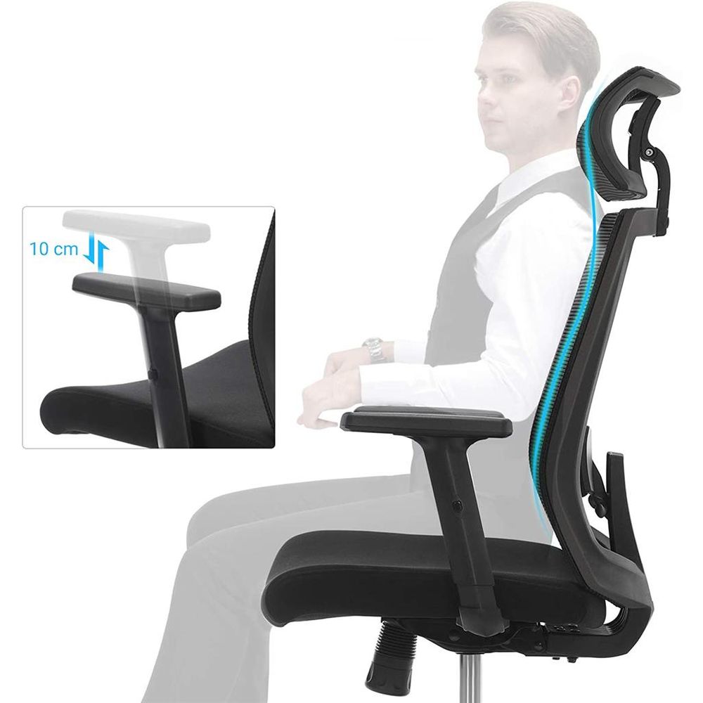 Chaise de bureau, capacité de 152 kg, chaise ergonomique en maille avec  support lombaire et appui-tête Moderne - Songmics
