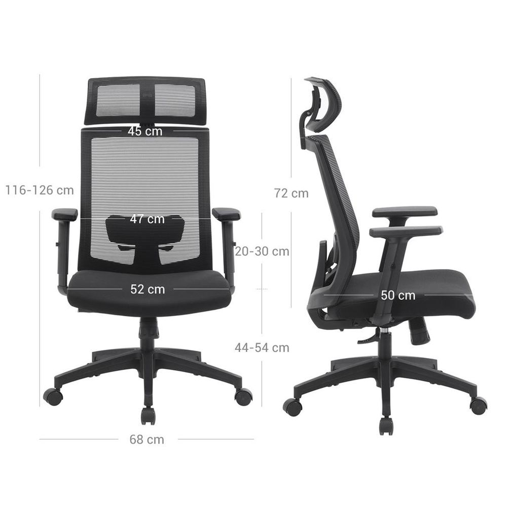 Chaise de bureau pivotante et ergonomique en maille (Toile) – Noir –  SONGMICS – Zone Affaire