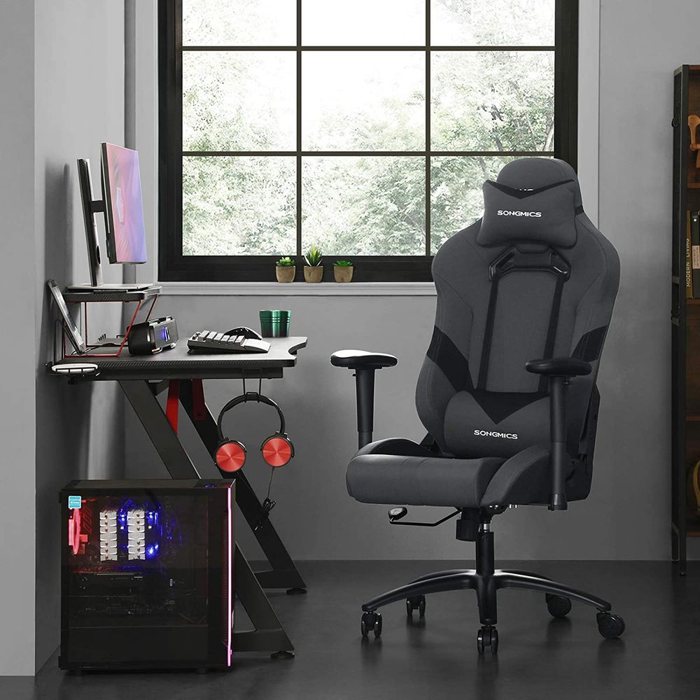 SONGMICS Chaise gaming ergonomique gris noir design