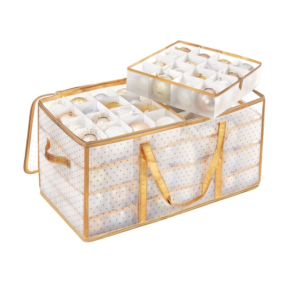 Boîte De Rangement Pour Décorations De Noël - 64 Cases - Avec Couvercle Et Fermeture éclair - Rouge Cerise - 3