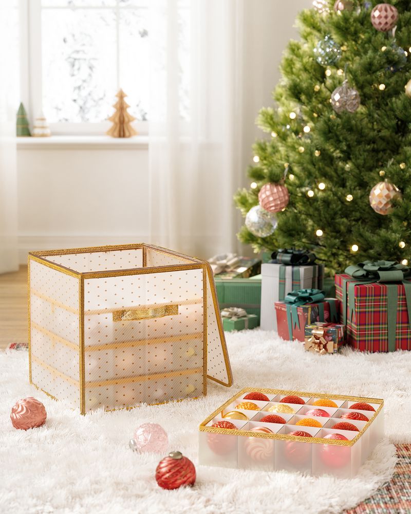 Boîte de rangement transparente pour arbre de Noël avec roulettes