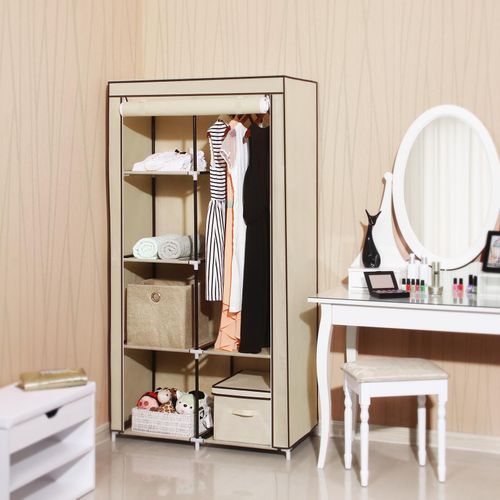 Songmics Armoire De Rangement Penderie En Tissu Intisse 7 Assemblages Modulables 88 X 45 X 170 Cm Beige Ryg84m