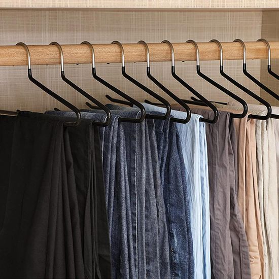 Accessoire Dressing Pratique Cintre à Pantalons Baggy WENKO - Pour 4 Pantalons - Antidérapant - Métal Chromé 33cm Rangement 4 Pantalons