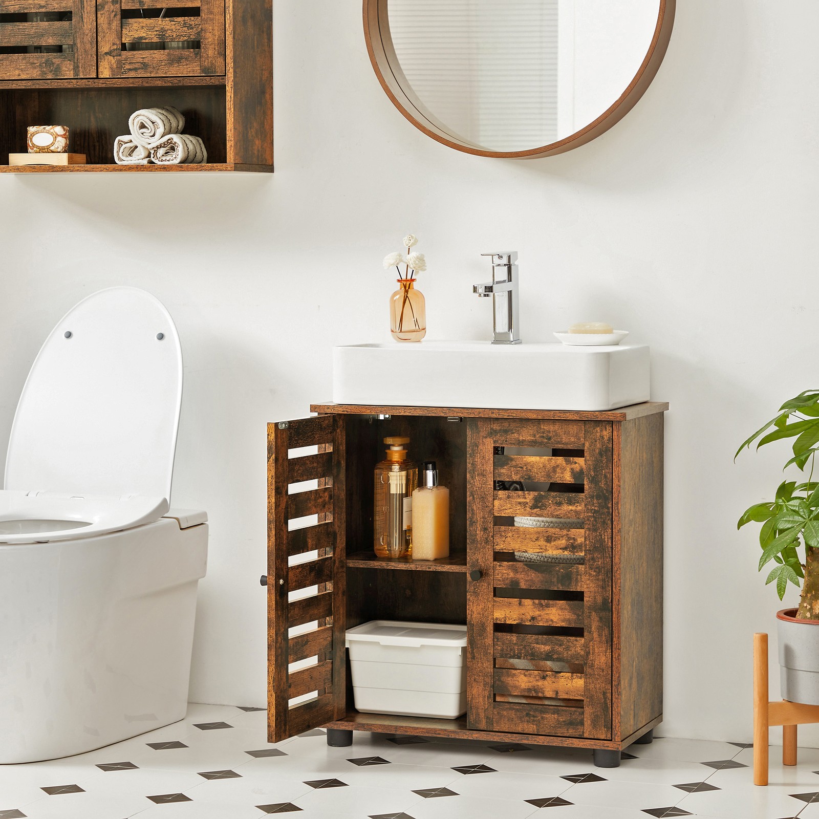 Meuble Sous Lavabo VASAGLE 30x70x64cm - 3 Tiroirs + 2 Cases - Blanc Nuage - MDF