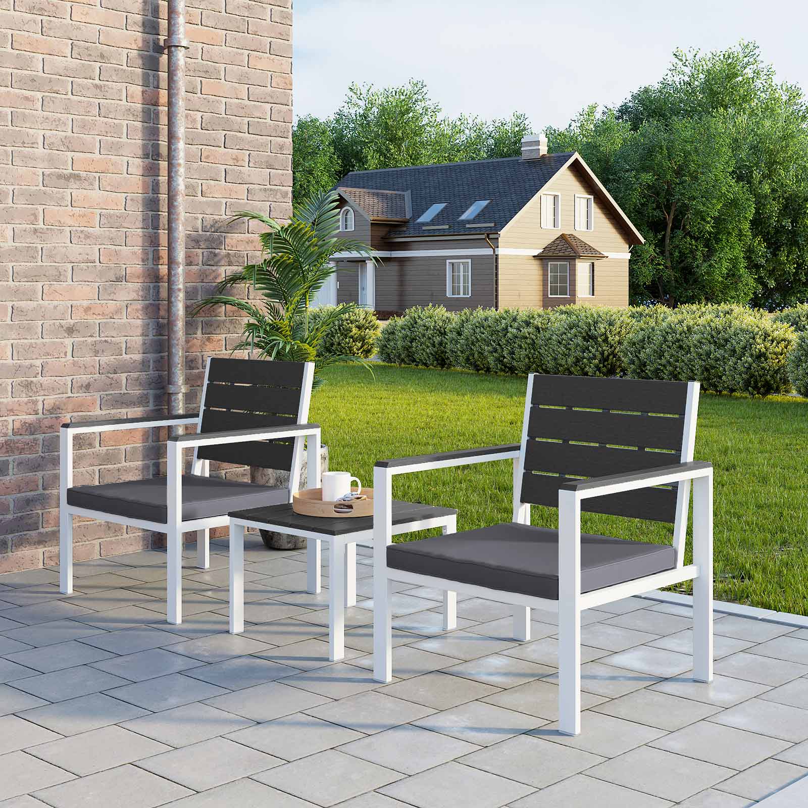 Ensemble Salon Jardin 3 Pièces - 2 Fauteuils Et Table Basse En Rotin