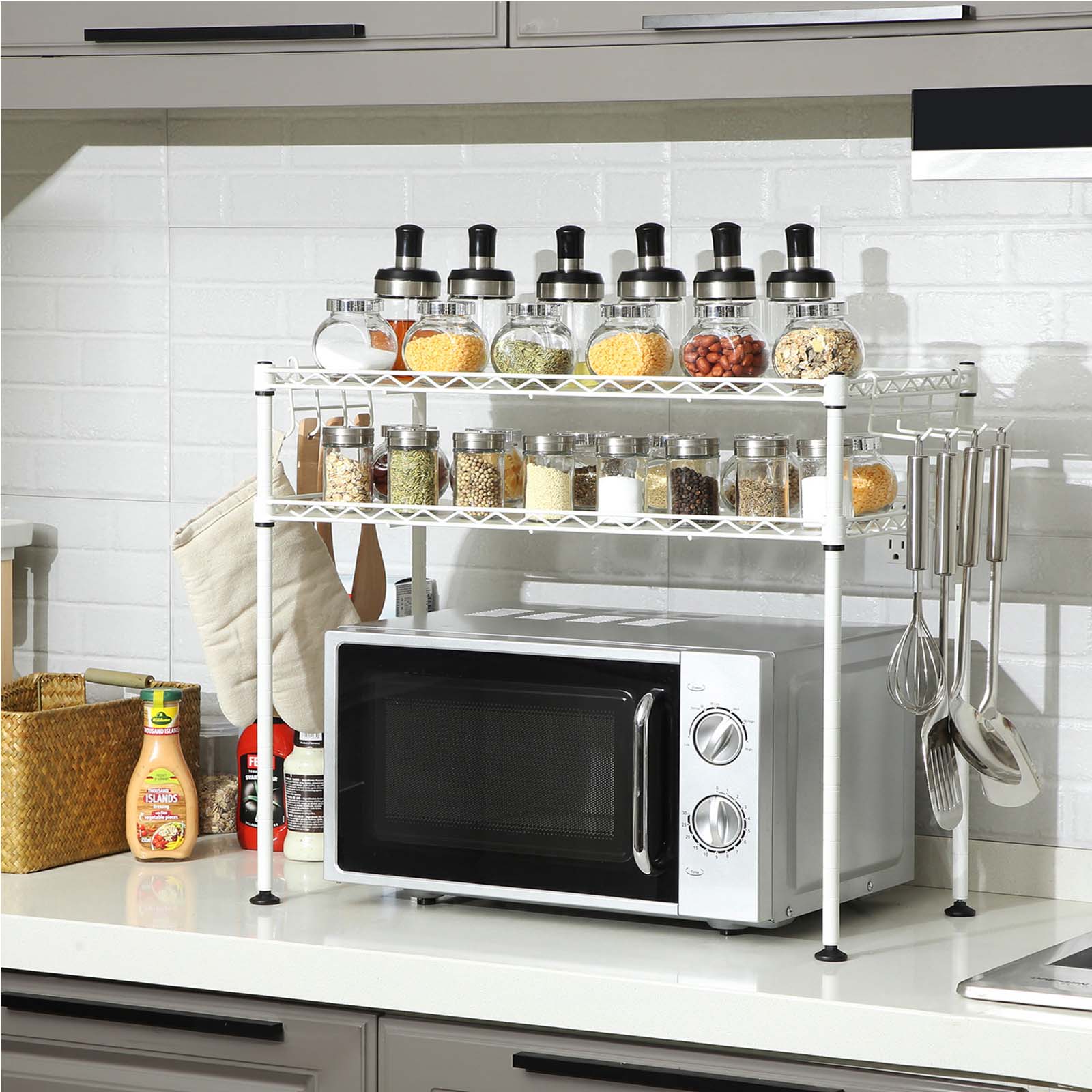 SONGMICS Étagère à MicroOndes, Étagère à Épice, 2 Niveaux, Rangement