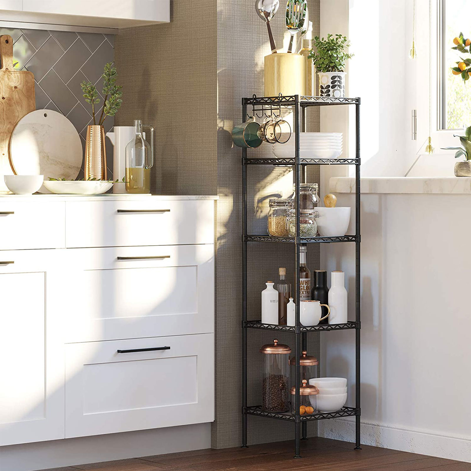 Etagere Salle De Bain Angle SONGMICS Étagère pour salle de bain à 5 niveaux, Étagère d’angle
