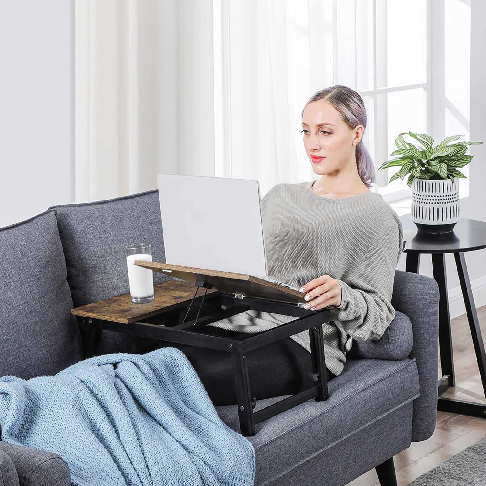 SONGMICS Table de lit, Support pour Ordinateur Portable, Plateau de Service Petitdéjeuner, avec