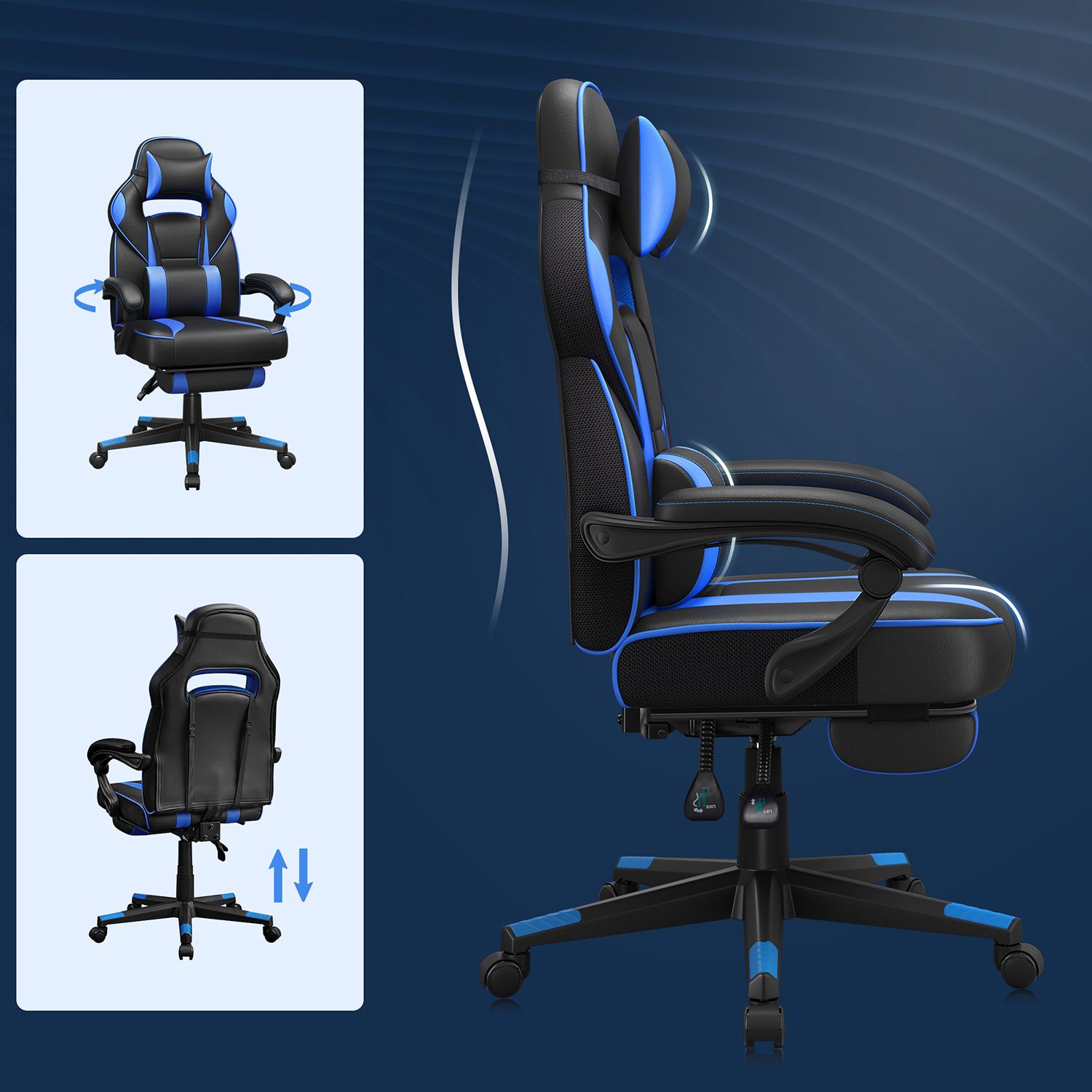 Fauteuil Gamer Noir Bleu Songmics