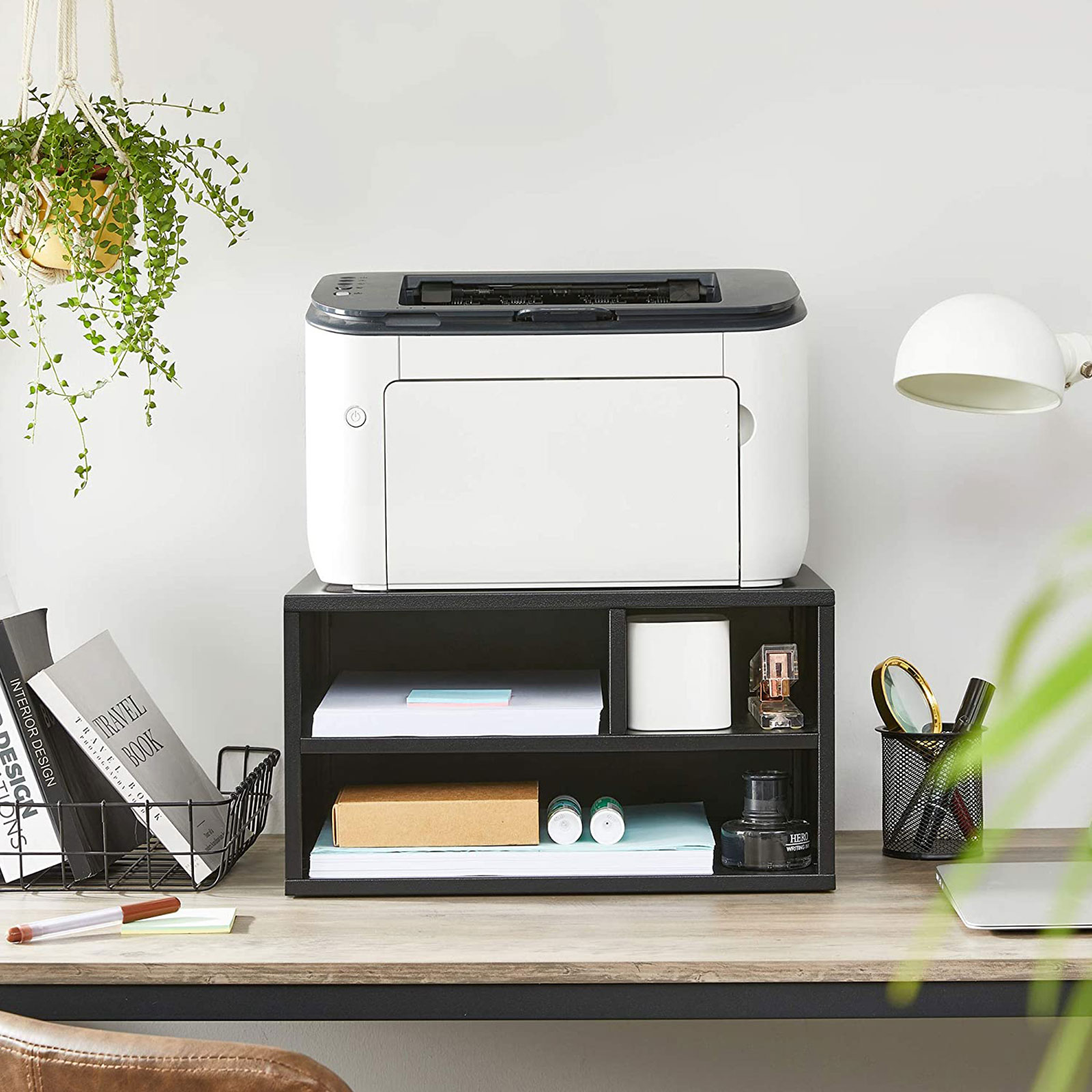 Support imprimante noir moderne SONGMICS