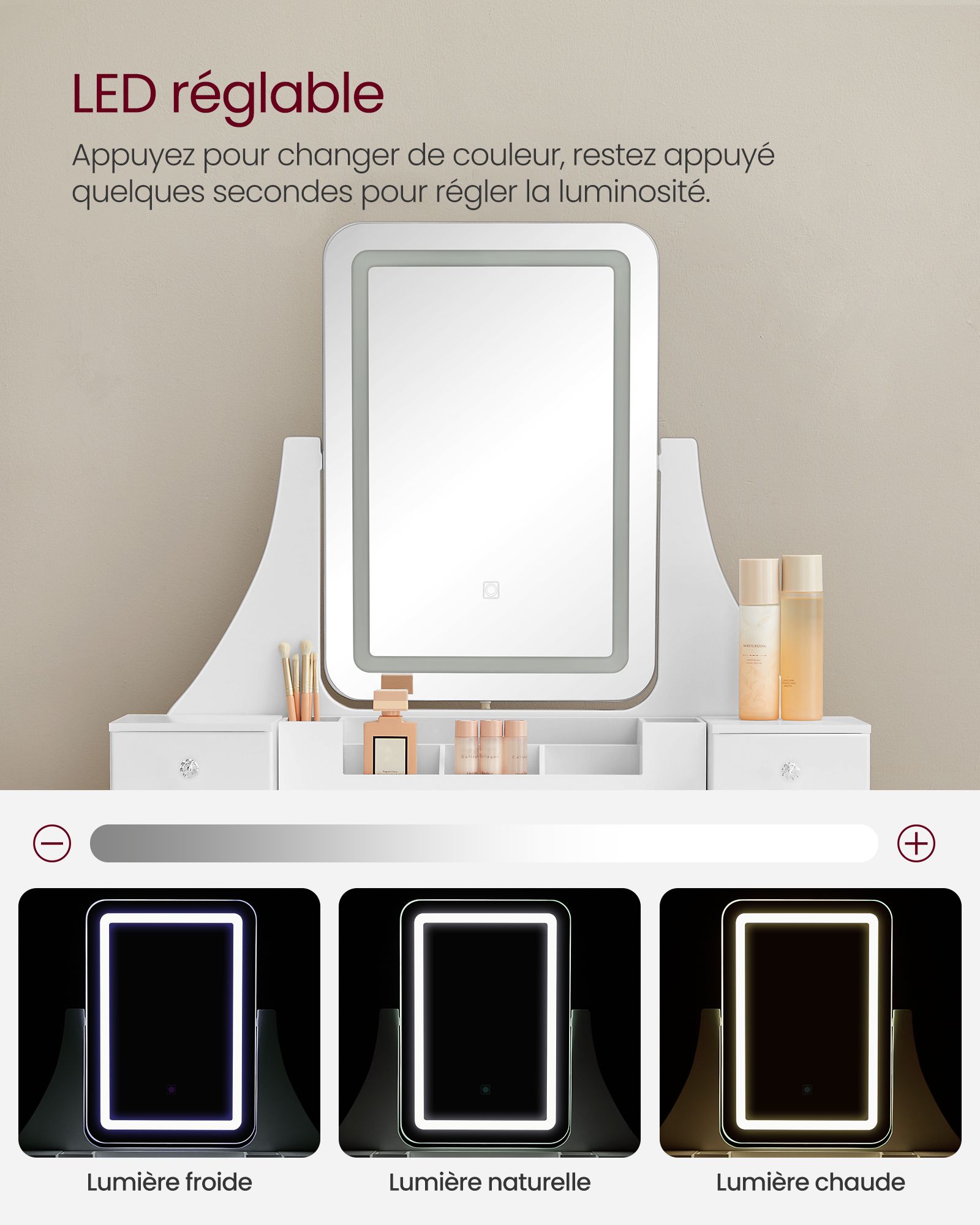 Coiffeuse Miroir LED Chic | VASAGLE