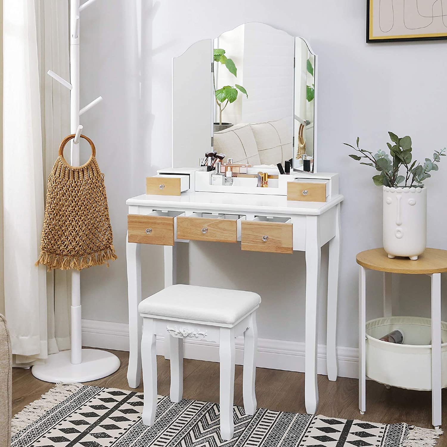 Coiffeuse 3 miroirs blanc VASAGLE